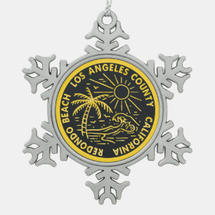 Redondo Beach California Los Angeles Surfing Surf Tin Sneeuwvlok Ornament