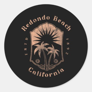 Redondo Beach Californië Retro Surfer Vintage Stra Ronde Sticker