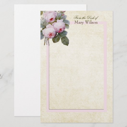 Redoute Bourbon Roos - Gepersonaliseerd Briefpapier (Voorkant / Achterkant)