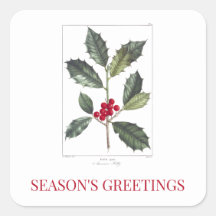 REDOUTÉ CHRISTMAS HOLLY ENVELOPE SEAL STICKER