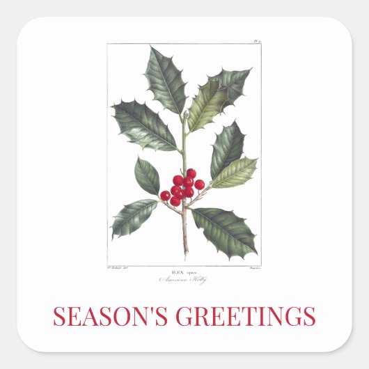 REDOUTÉ CHRISTMAS HOLLY ENVELOPE SEAL STICKER (Voorkant)