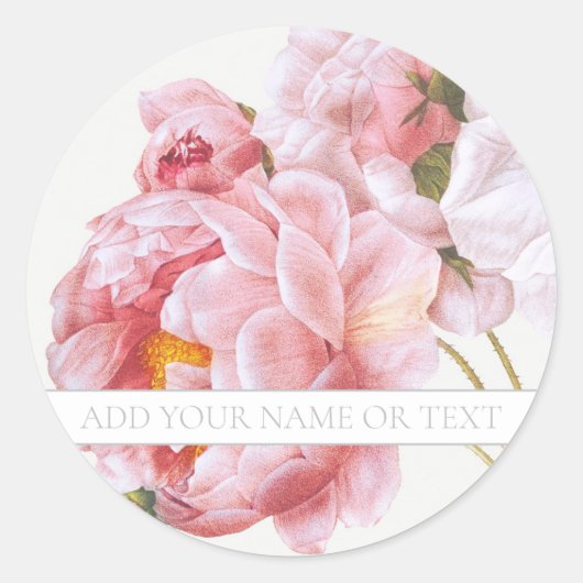 REDOUTÉ ENVELOPE SEAL MET PINK ROSE RONDE STICKER (Voorkant)