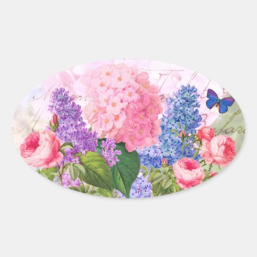 Redoute Flowers Oval Seal Sticker (Voorkant)