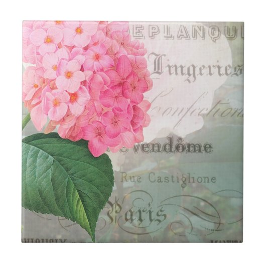 Redoute Hydrangea Franse keramische tegel Tegeltje (Voorkant)