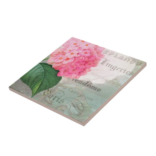 Redoute Hydrangea Franse keramische tegel Tegeltje (Zijkant)