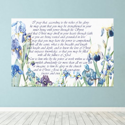 Redoute Iris Flowers Ephesians 3 Bijbeldruk Canvas Afdruk (Insitu (Houten vloer))