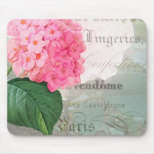 Redoute Pink Hydrangea  Briefkaart Mousepad Muismat (Voorkant)