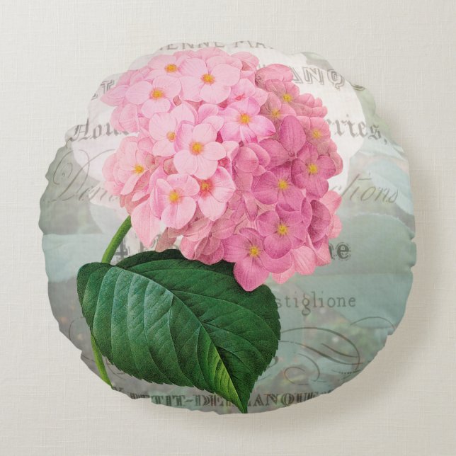 Redoute Pink Hydrangea Petal Pillow Rond Kussen (Voorkant)