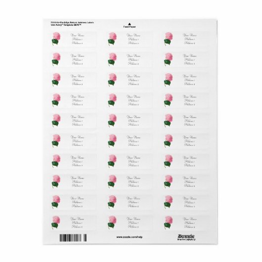 Redoute roze Hydrangea Avery Adresetiketten Etiket (Full Sheet)