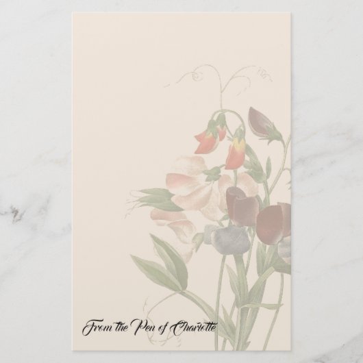 Redoute Sweet Peas Flowers Gepersonaliseerde Stati Briefpapier (Voorkant)