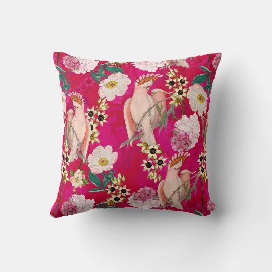 Redouté Tropische Bloemen en Vogelpatroon Kussen (Achterkant)