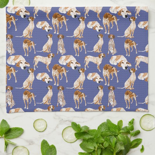 Redtick Coonhound op Blue Theedoek (Gevouwen)