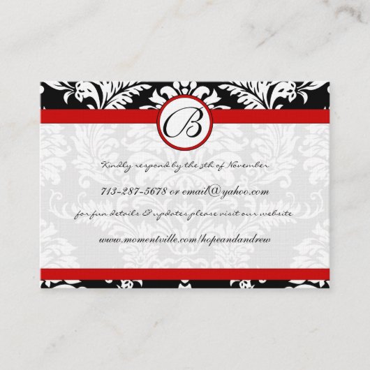 RedTrim Black Damask Response-webkaarten Informatiekaartje (Voorkant)