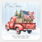  RedTruck USA Flag Patriottische Kerst Vierkante Sticker (Voorkant)