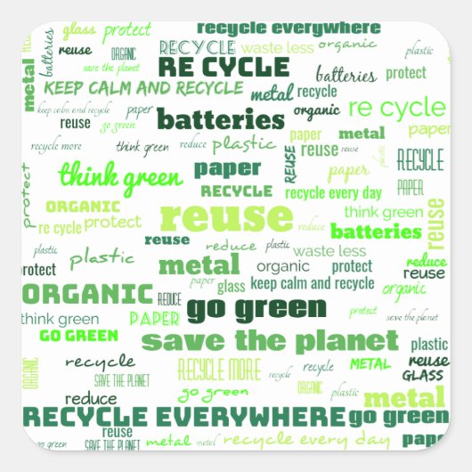 Reduce, Reuse, Recycle Word Cloud Vierkante Sticker (Voorkant)