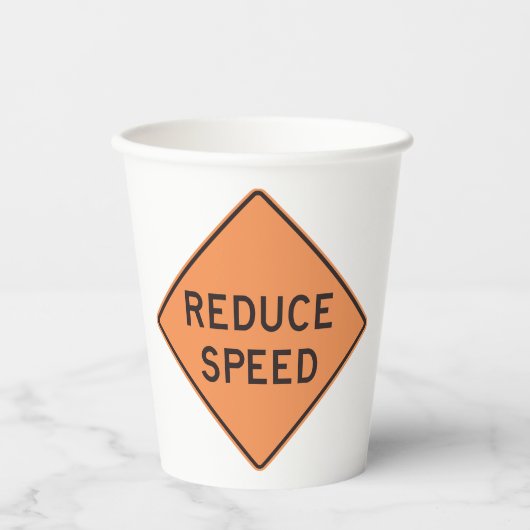 Reduce Speed Orange Diamond Road Sign Papieren Bekers (Voorkant)