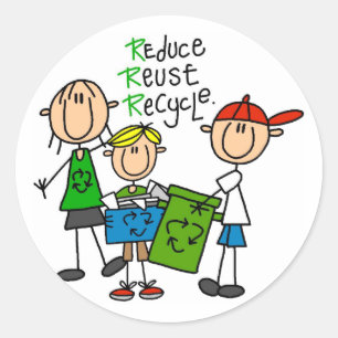 Reduceer, hergebruik, Recyclen t-shirts en geschen Ronde Sticker