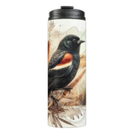 Redwing Blackbird Marsh Cattails Thermal Tumbler Thermosbeker
