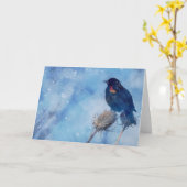 Redwing Blackbird op blauwe artistieke foto Kaart (Gele Bloem)