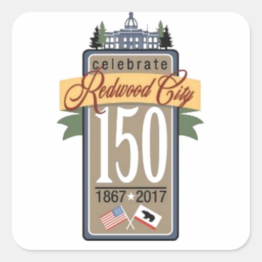Redwood City 150e Jubileum Vierkante Sticker (Voorkant)