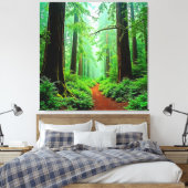 Redwood Forest Mistige Rust Design Canvas Afdruk (Insitu (Slaapkamer))