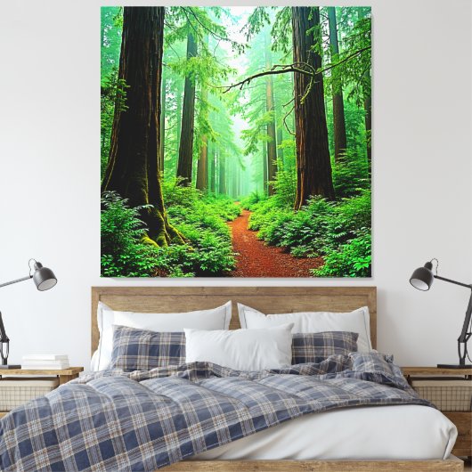 Redwood Forest Misty Tranquility Design Canvas Afdruk (Insitu (Slaapkamer))