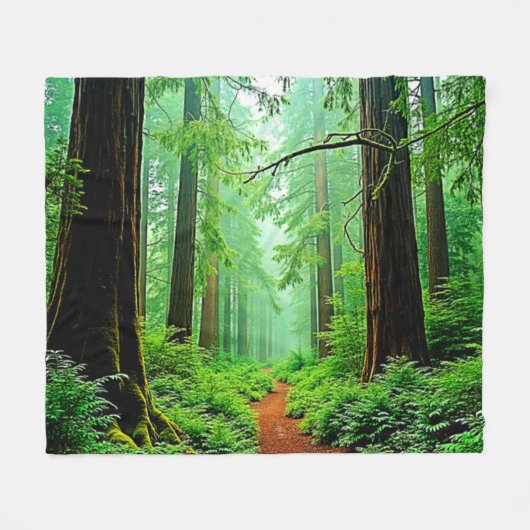 Redwood Forest Misty Tranquility Ontwerp Fleece Deken (Voorkant (Horizontaal))
