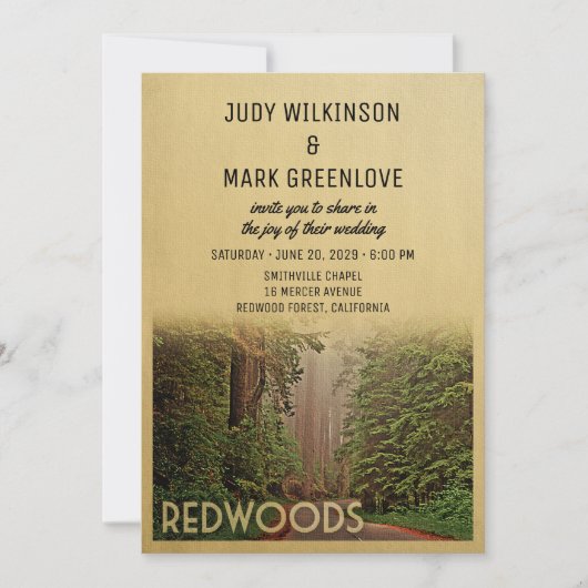 Redwood Forest Wedding Invitation Humboldt County Kaart (Voorkant)