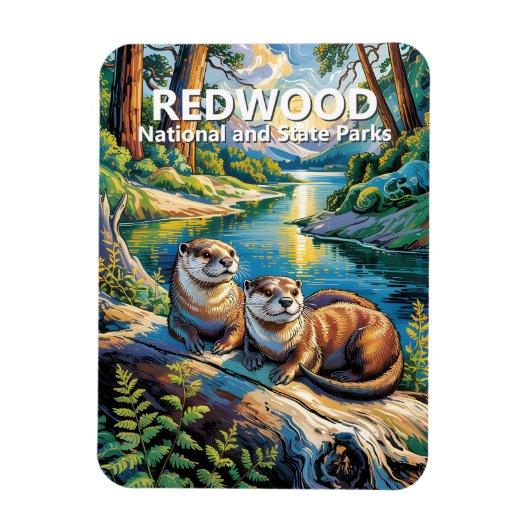 Redwood National Park Animal Otters Van Gogh Style Magneet (Verticaal)