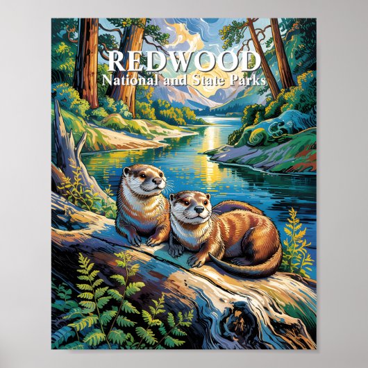Redwood National Park Animal Otters Van Gogh Style Poster (Voorkant)