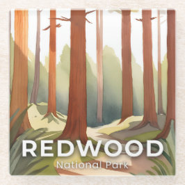 Redwood National Park | Aquarel Reiskunst Glazen Onderzetter