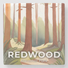 Redwood National Park | Aquarel Reiskunst Stenen Onderzetter