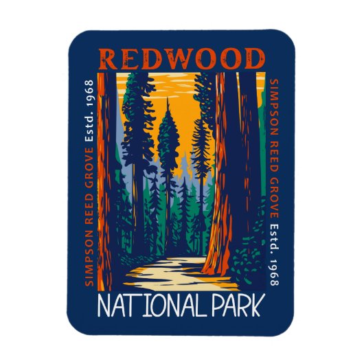 Redwood National Park California Retro Distress Magneet (Verticaal)