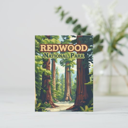 Redwood National Park California Tree Retro Briefkaart (Staand voorkant)