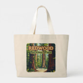 Redwood National Park California Tree Retro Grote Tote Bag (Achterkant)
