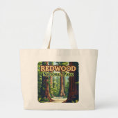 Redwood National Park California Tree Retro Grote Tote Bag (Voorkant)