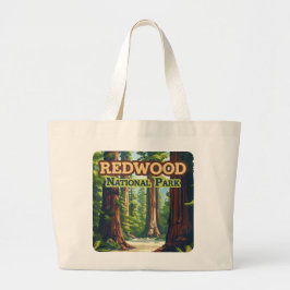 Redwood National Park California Tree Retro Grote Tote Bag