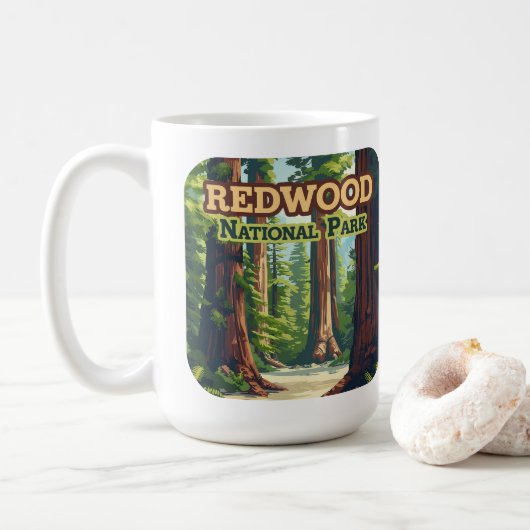 Redwood National Park California Tree Retro Koffiemok (Met donut)