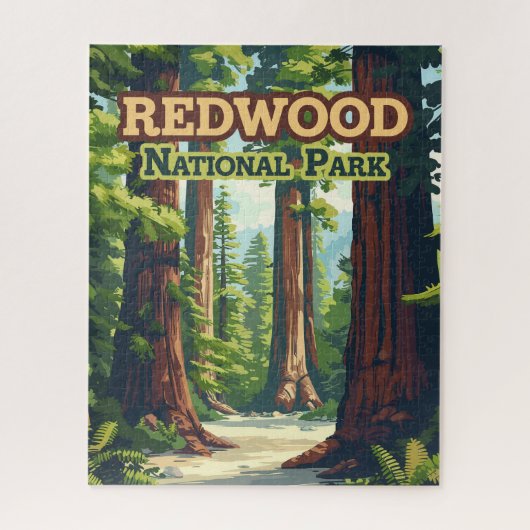Redwood National Park California Tree Retro Legpuzzel (Verticaal)