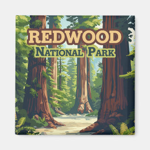 Redwood National Park California Tree Retro Magneet