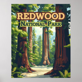 Redwood National Park California Tree Retro Poster