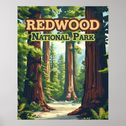Redwood National Park California Tree Retro Poster (Voorkant)