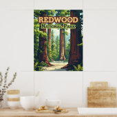 Redwood National Park California Tree Retro Poster (Keuken)