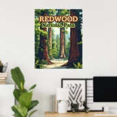 Redwood National Park California Tree Retro Poster (Thuiskantoor)