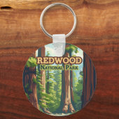 Redwood National Park California Tree Retro Sleutelhanger (Voorkant)