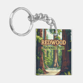 Redwood National Park California Tree Retro Sleutelhanger (Voorkant Links)