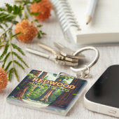 Redwood National Park California Tree Retro Sleutelhanger (Voorkant Rechts)