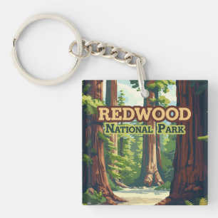 Redwood National Park California Tree Retro Sleutelhanger