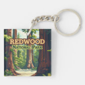 Redwood National Park California Tree Retro Sleutelhanger (Achterkant)