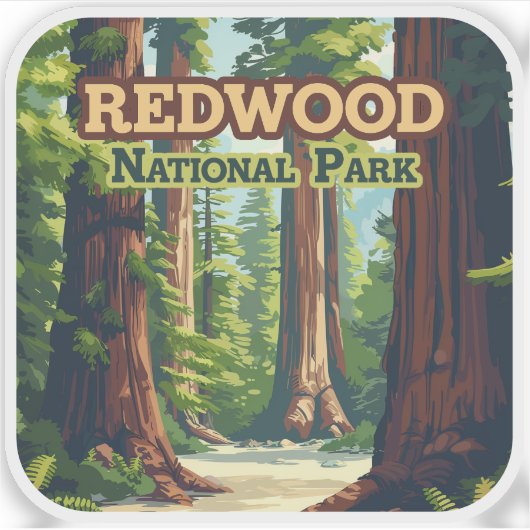 Redwood National Park California Tree Retro Sticker (Voorkant)